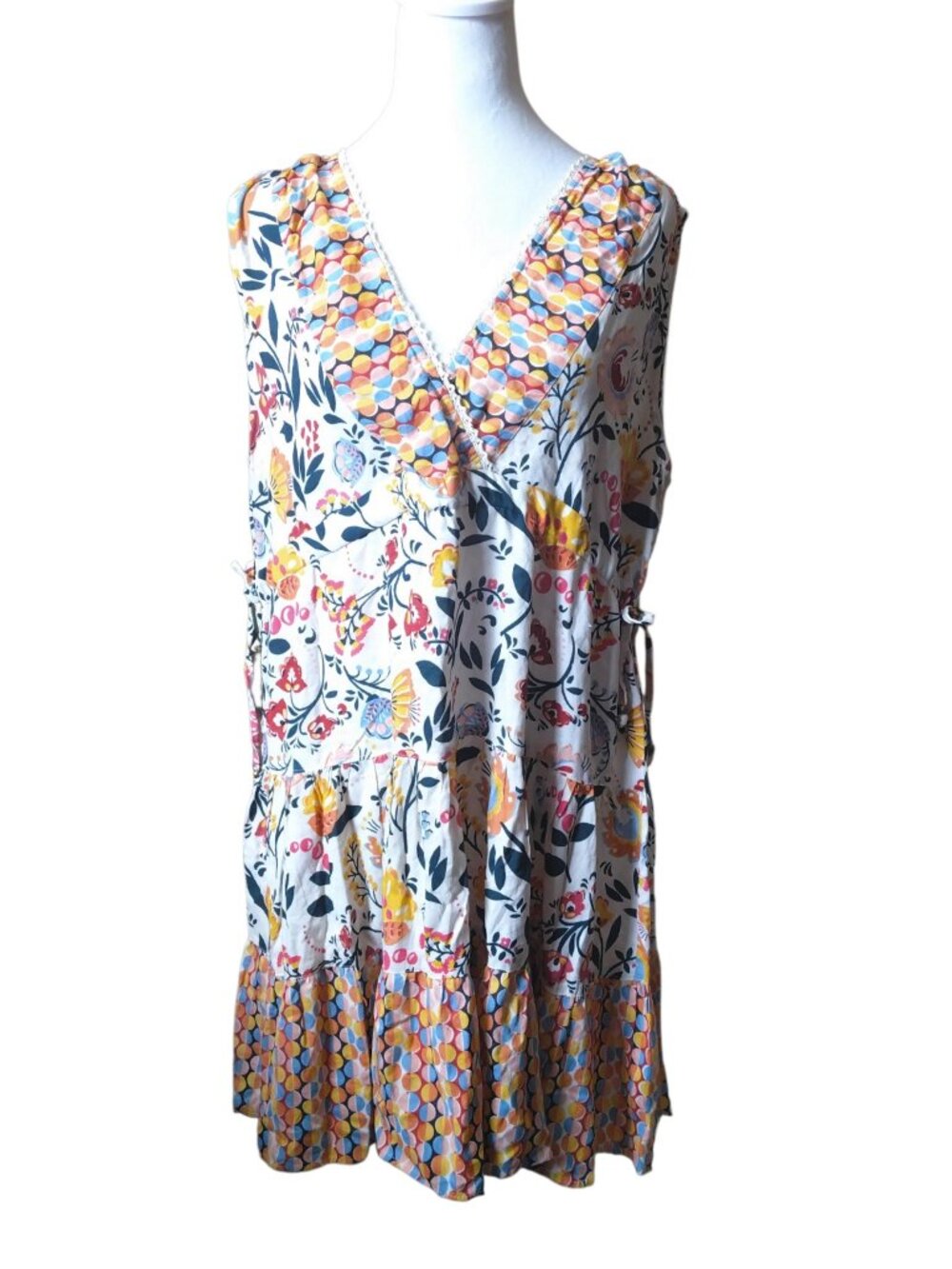 Angie Size Large Boho Floral Tiered Sleeveless Dress Festival Beach Travel Swim